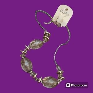5/$25 MY STYLE Gray Acrylic Beaded Necklace Earrings Set